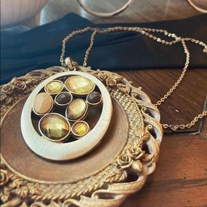 Extra Long Gold Jeweled Pendant Necklace